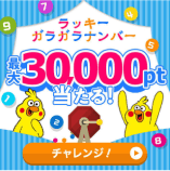 ラッキーガラガラナンバー 最大30,000pt当たる！