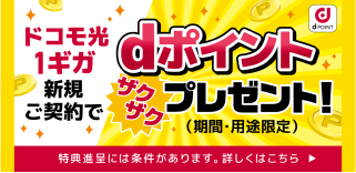 ドコモ光1ギガご契約でdポイントザクザクプレゼント！（期間・用途限定）